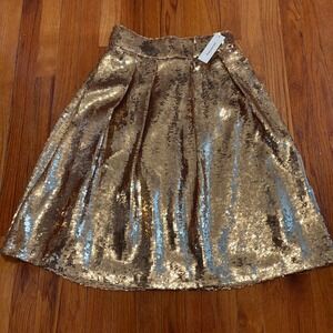miami Metallic Gold Sequin Midi Skirt